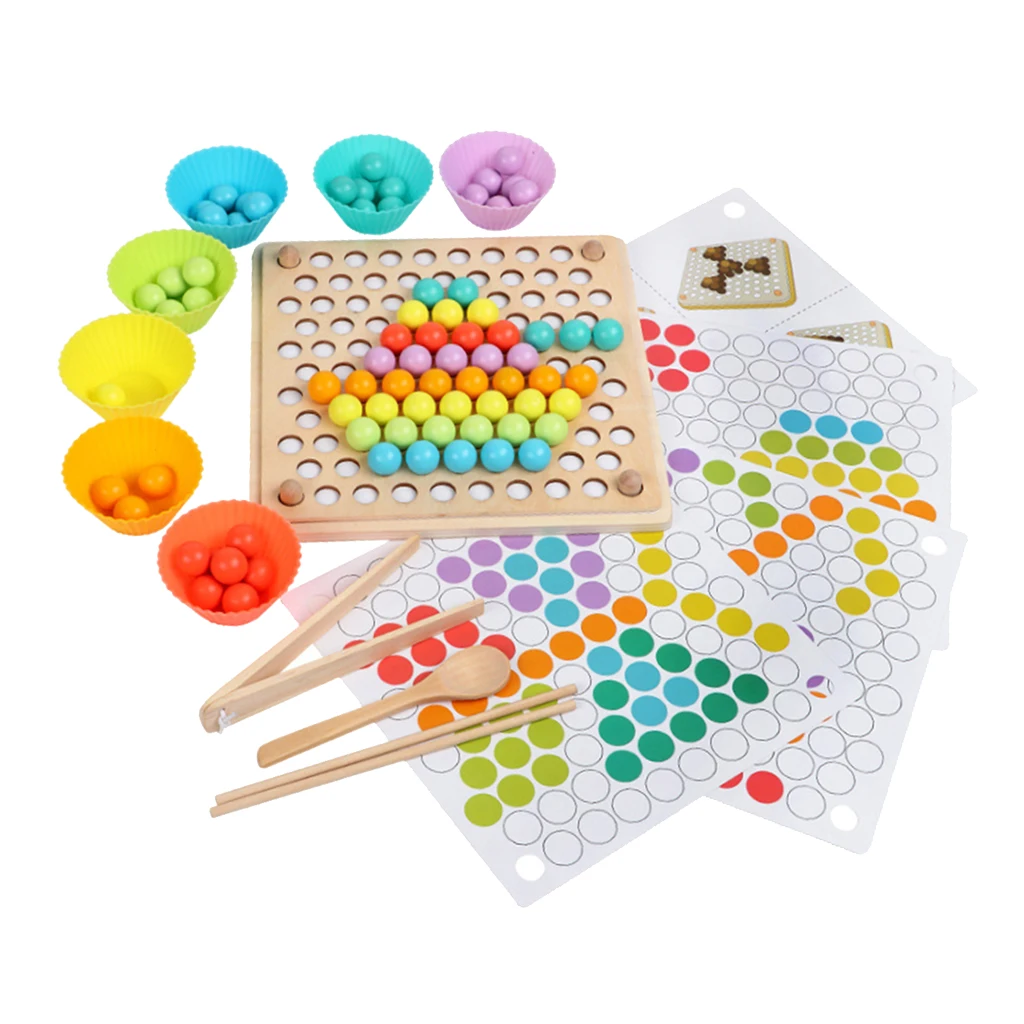Education Puzzle Toy, Montessori Wooden Clip Beads Learning Toys Table Games, Toddlers Matching Game