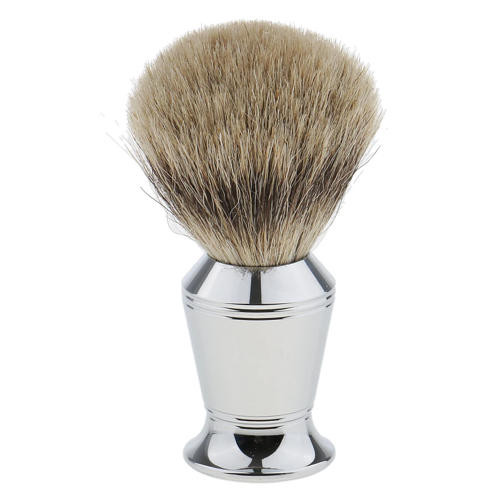 Men`s Safety Shaving Kit, Bristle Brush, Silver Brush Stand Holder,  Razors with Bowl Mug - Silver