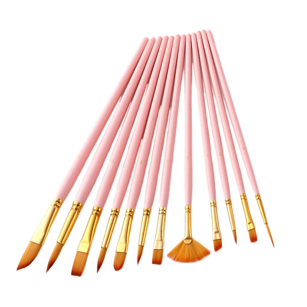 12x Wooden Brush Brushes Art Crafts Oil Acrylic Adults Drawing Painting Pens