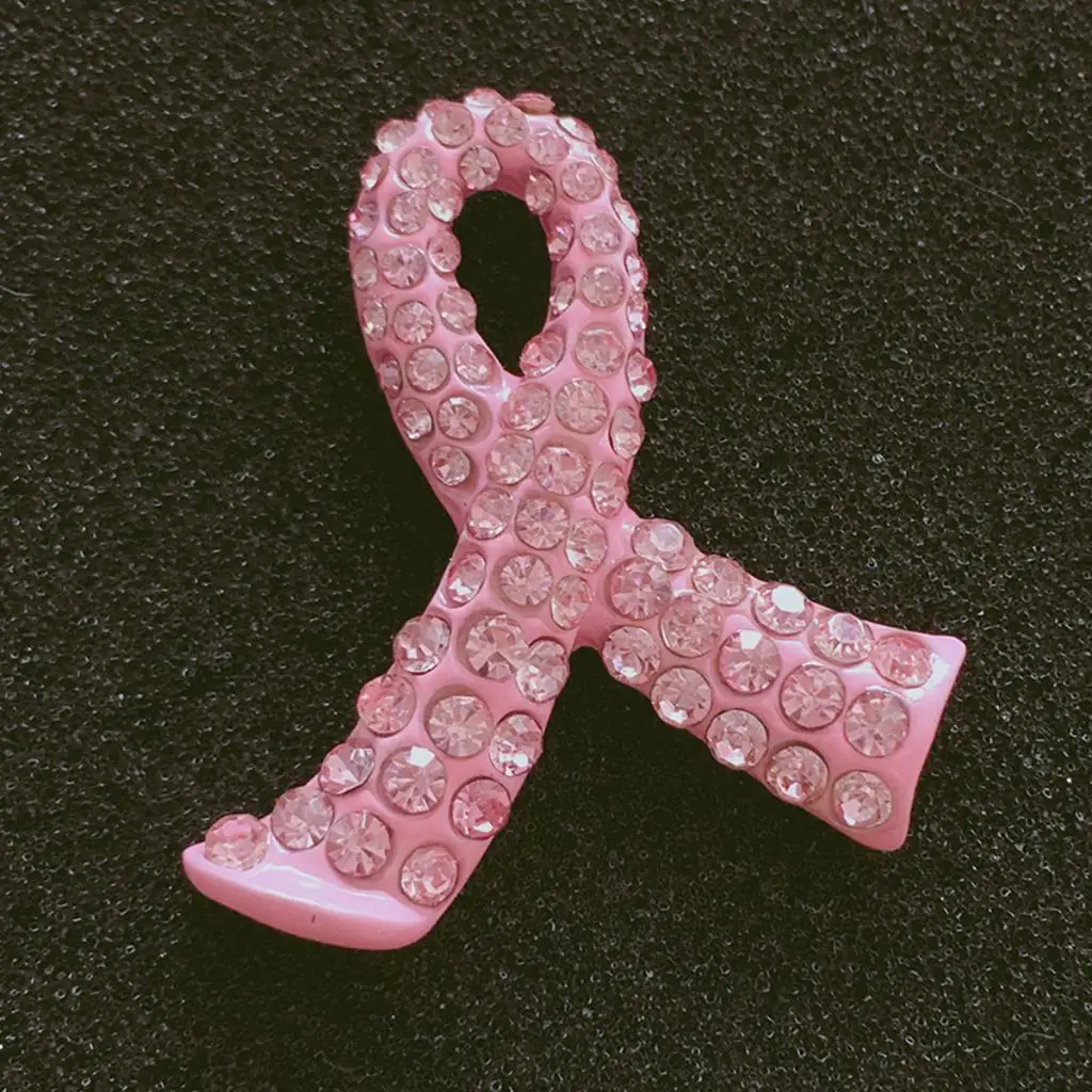 Rhinestone Breast Cancer Awareness Lapel Pins Pink Hope Ribbon Brooch for Women