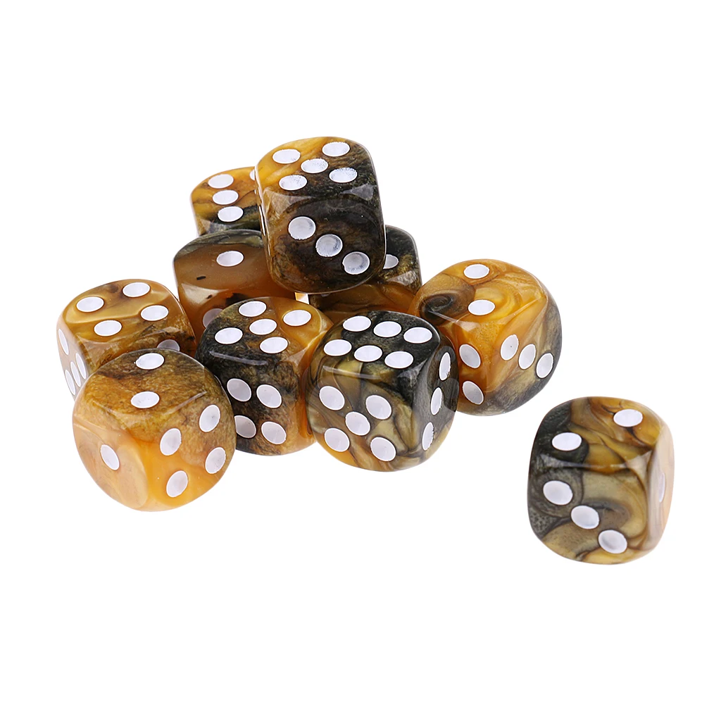 Pack of 10 D6 Dice Set 16mm for RPG Rounded Acrylic-Choice of 6 ColorS