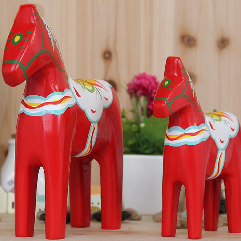 2 Pieces Dala Horse - Swedish Dala Horse Statue - Vintage Unfinished Wooden Horse Figurine Statue 2 Colors Available