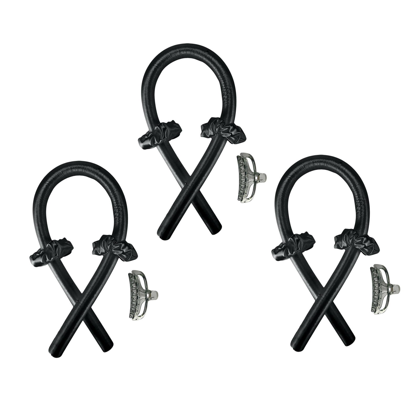 3x Heatless Curling Rod Headband Silk Ribbon Curler Women Formers DIY Black No Heat Roller Silk Hair Rollers