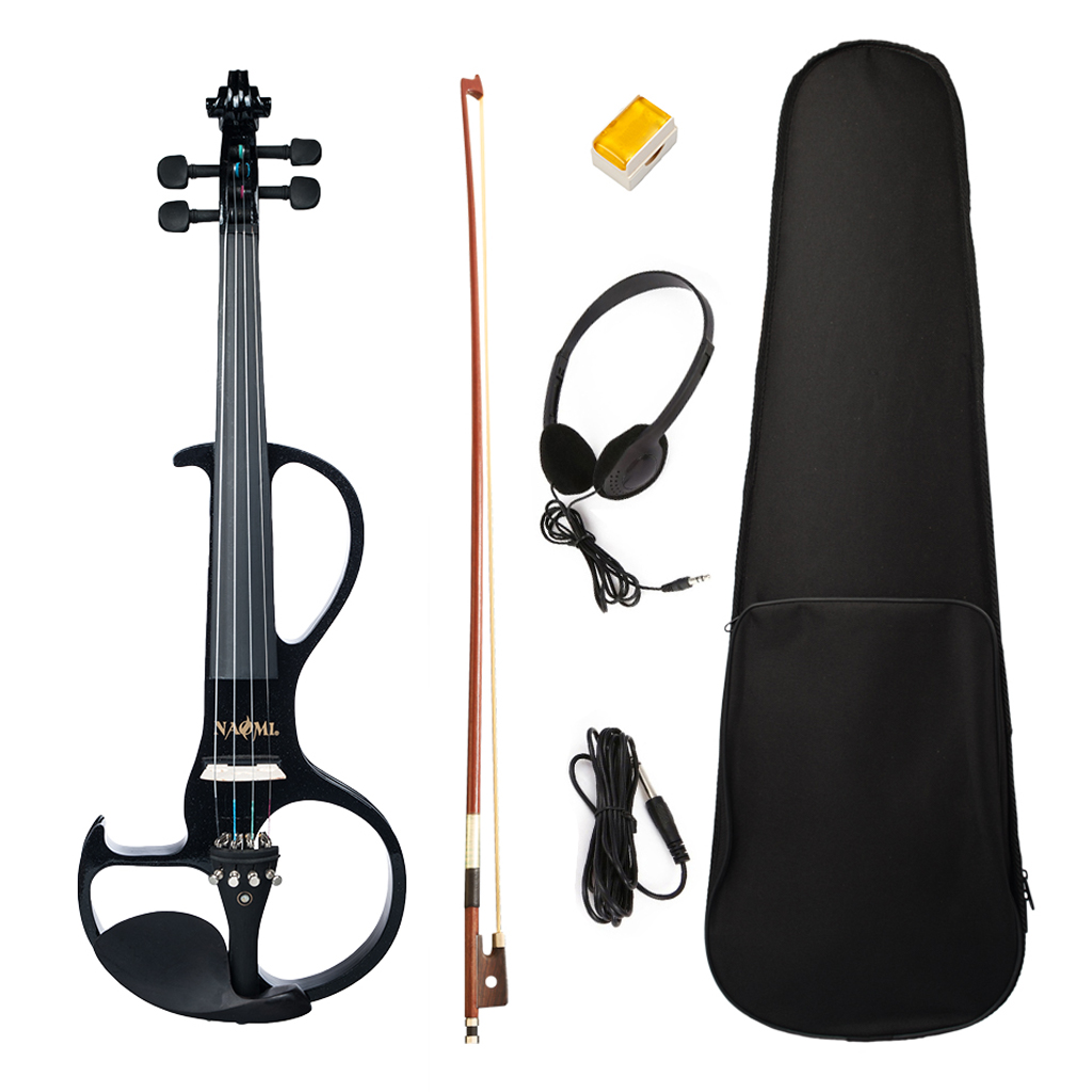 Electric Violin Set 4/4 Solid Wood Silent Violin, Fittings Ebony, Rosin, Storage Cases