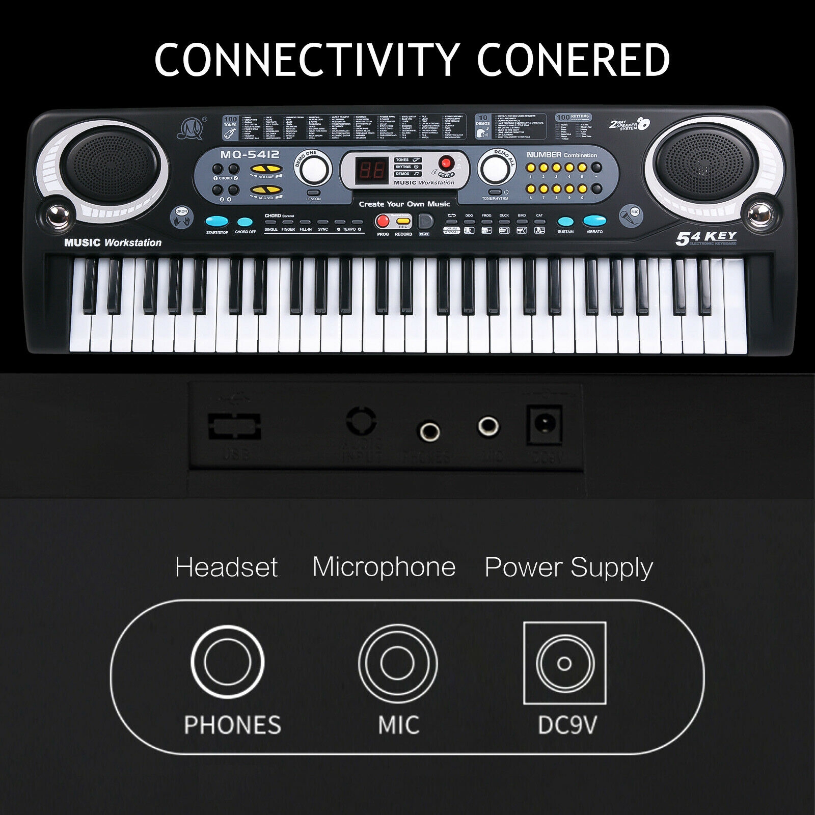 USB Powered 54 Key Digital Music Electronic Keyboard Key Board Electric Piano for Kids Birthday Gift