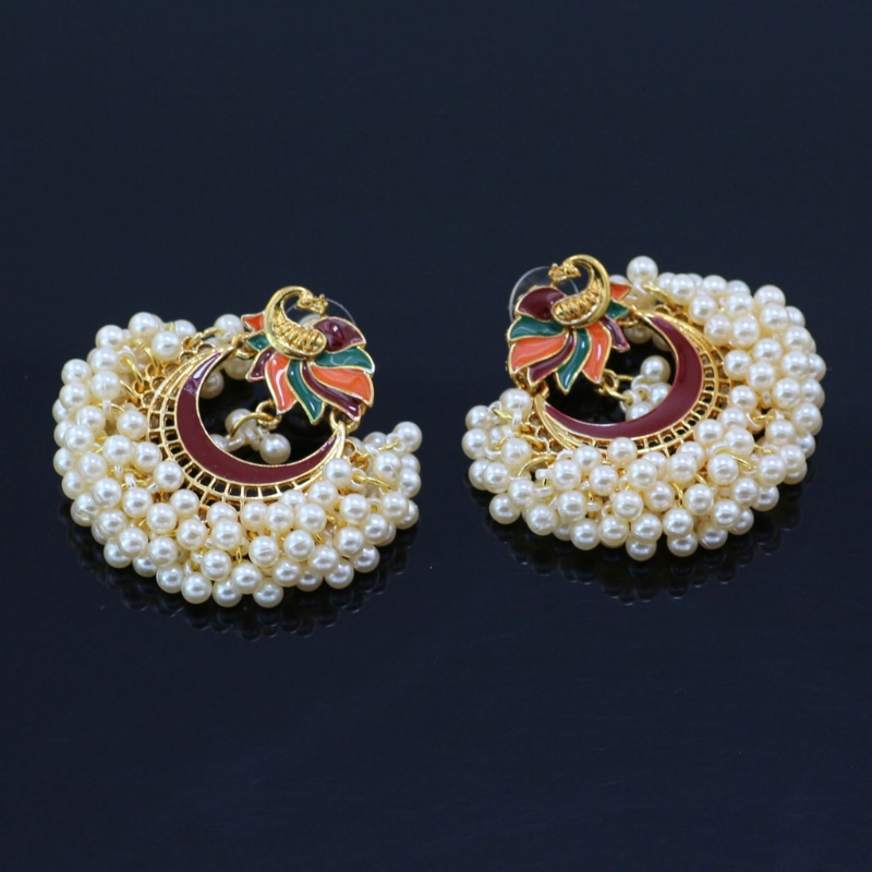 Bollywood Ethnic Bridal Bride Kundan Earrings Peacock Pearls Jhumka Jhumki Indian Bahubali Drop Earrings Fashion Jewelry