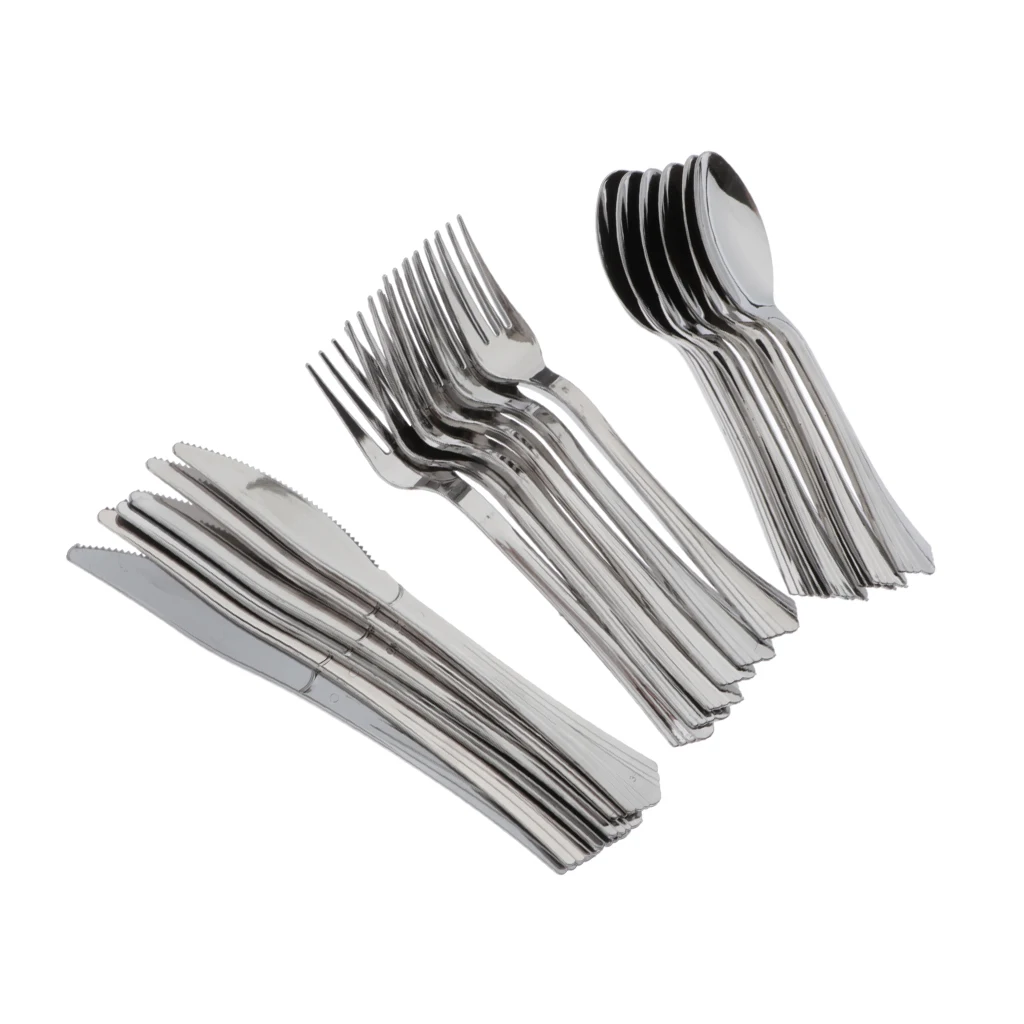 Set of 18 Crockery, Disposable Cutlery, Forks, , Spoons Made of Plastic