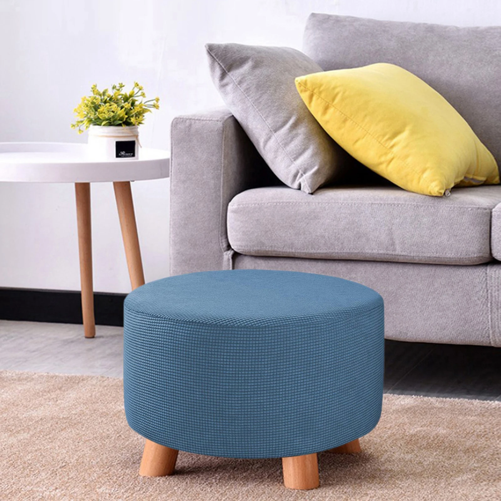 Round Pouffe Cover Footstool Protector Storage Covers Stool Pouf Stretch Covers,