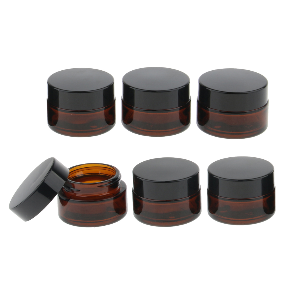 6Pcs Cosmetic Containers Glass Jars Amber Glass Vials Face Cream 15g/20g/30g