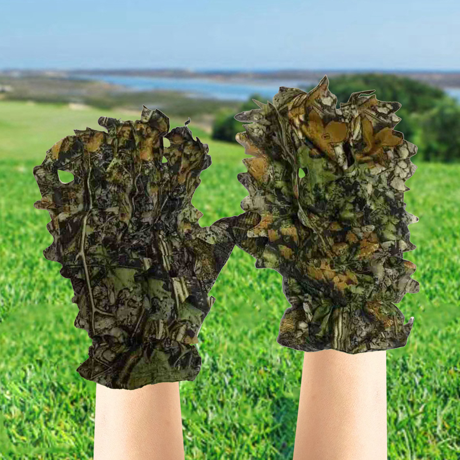 Outdoor Maple Leaves Bionic Camouflage Gloves CS Gaming Shooting Breathable