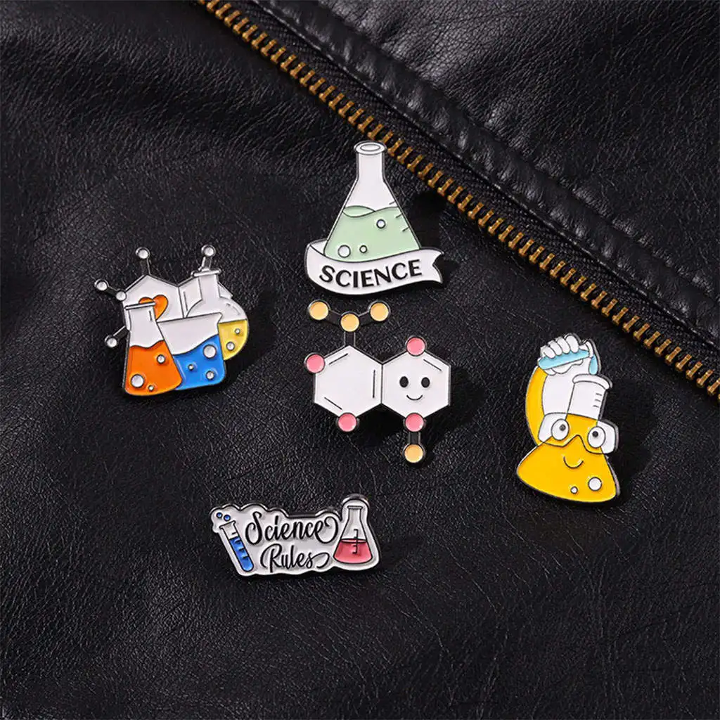 5 Pieces Unique Enamel Pin Brooches Set Science Pins Laboratory Flask Alloy Small for Backpack Decor Shirt Bags Science Lover
