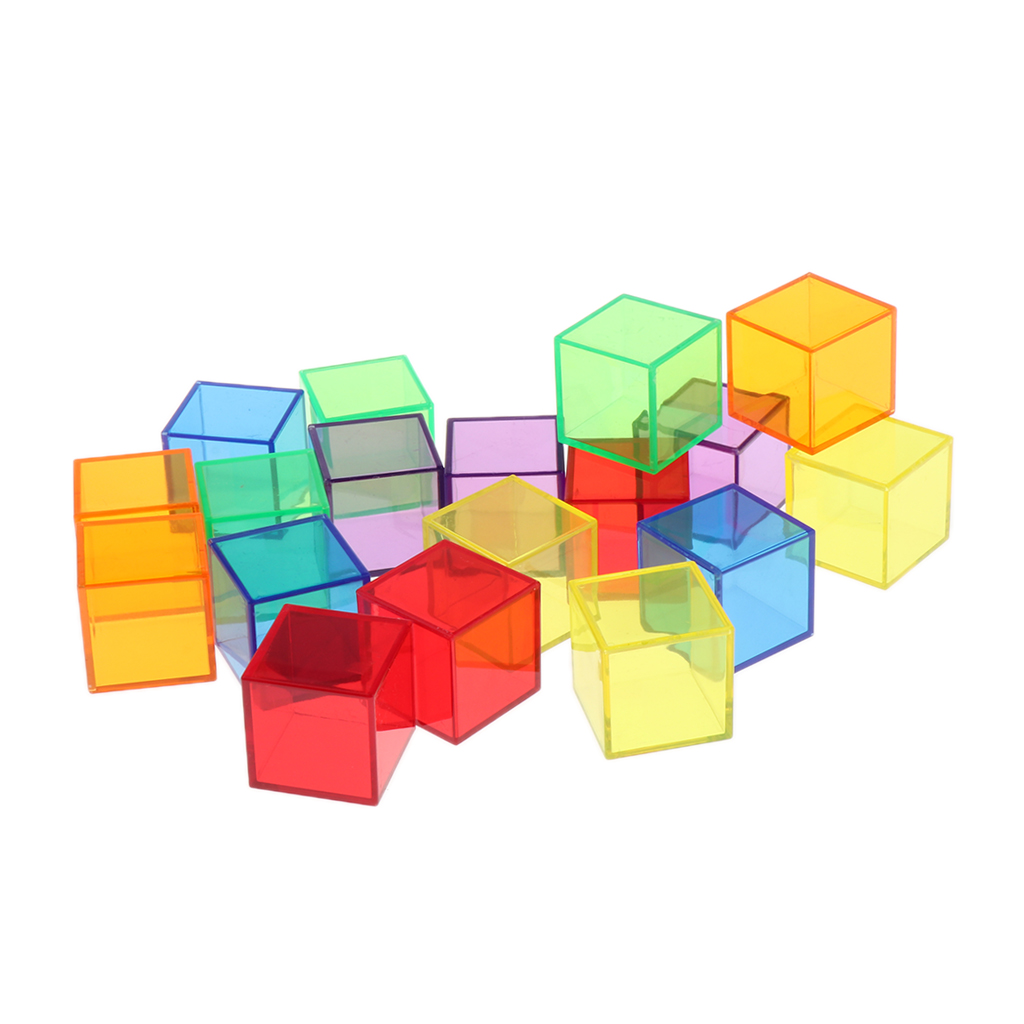 Children Montessori Building Blocks Cube Geometric Solids, 18 Pieces, Transparent Colorful