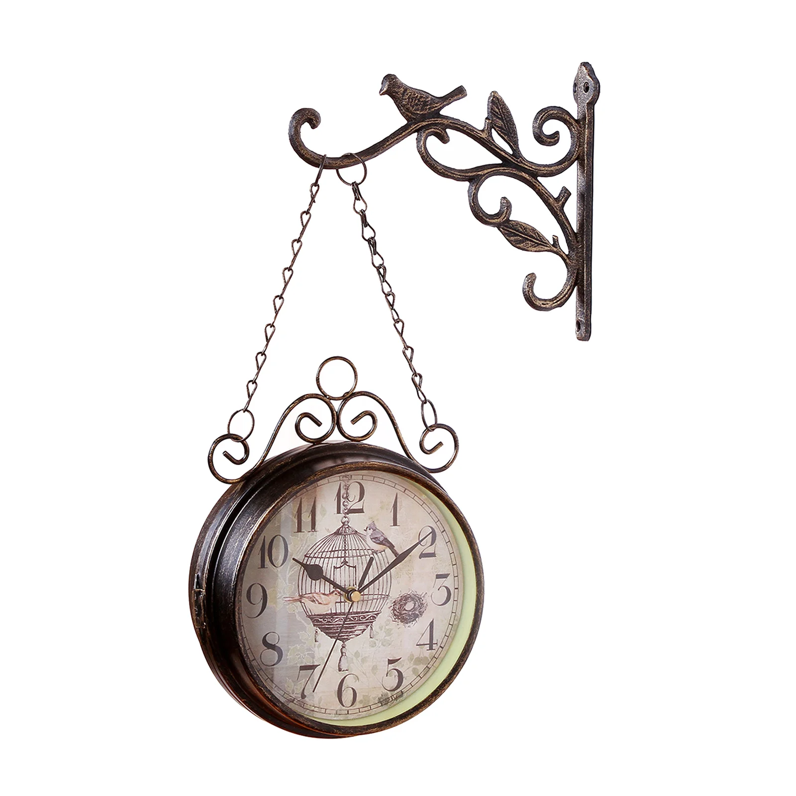 Double Sided Wall Clock Vintage Hanging Non-Ticking Minimalist Easy Read Decorative for Garden Home Living Room Kitchen Bedroom