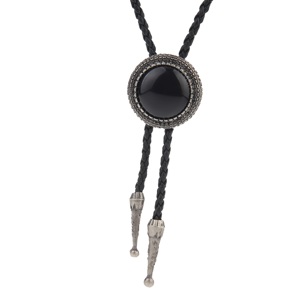 Black Acrylic Gem Stone Pendant Bolo Tie Western Bola Tie Necktie for Men