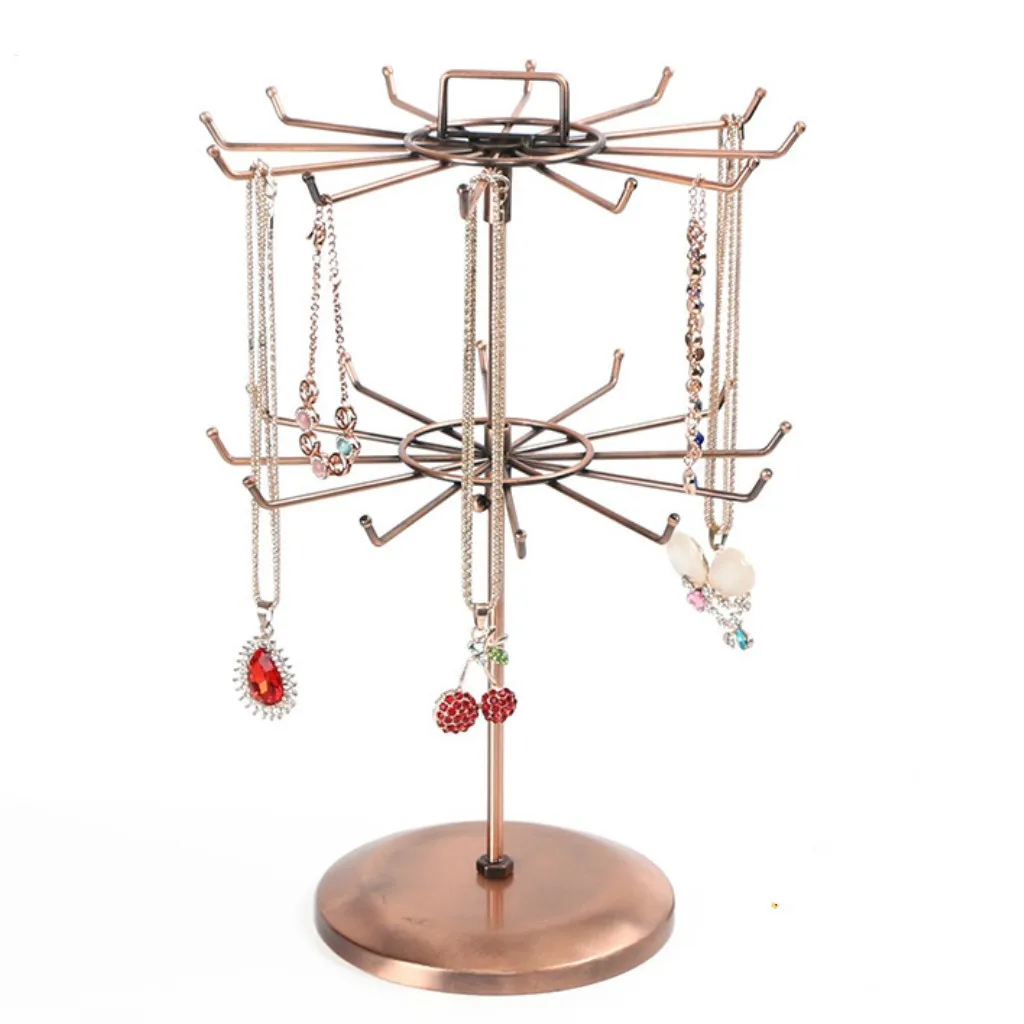 Vintage 2 Tiers Jewelry Rotating Hanging Display Organizer Bracelet Necklace Rack