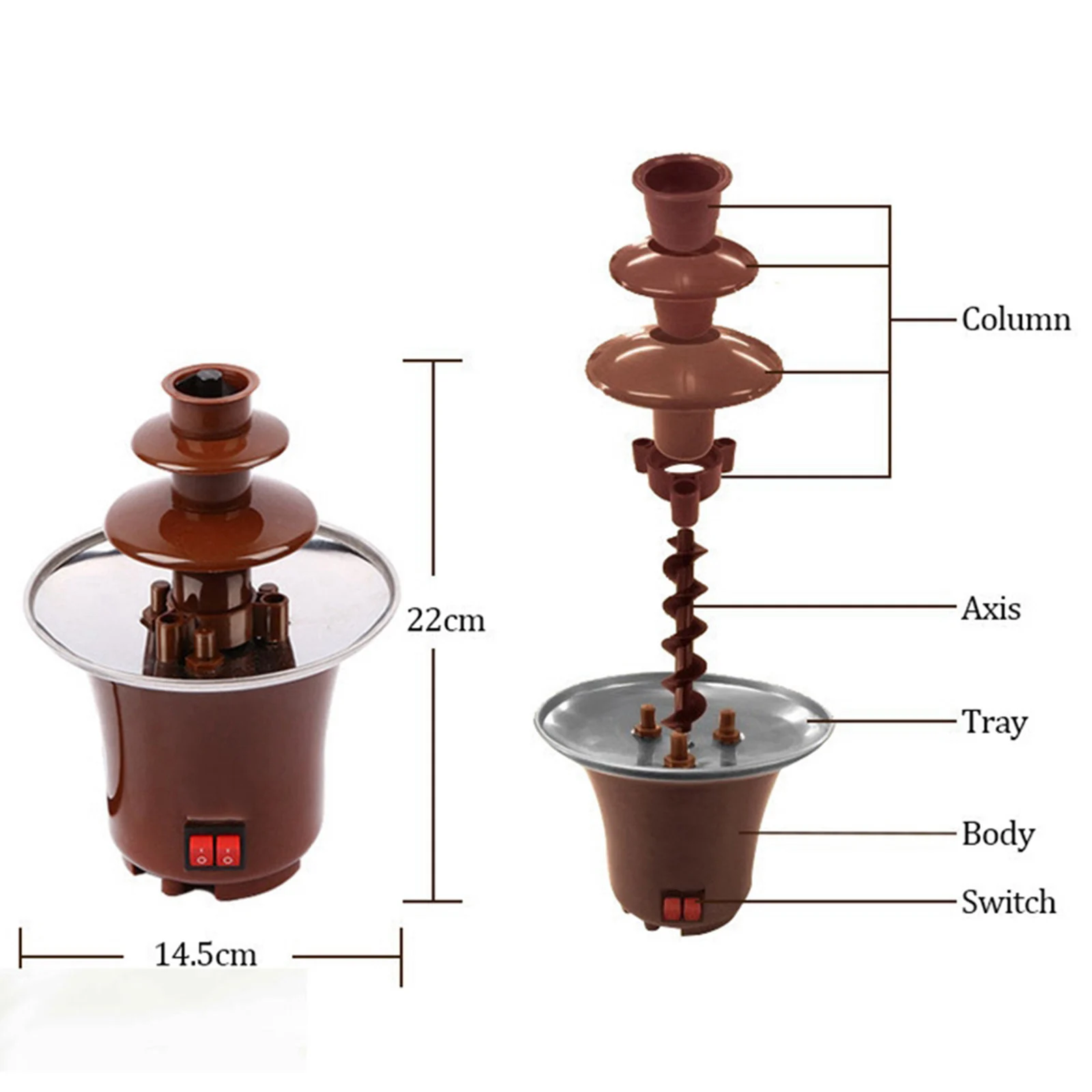 Electirc Chocolate Melt With Heating Fondue Fountain 3 Tiers Hotpot for BBQ Sauce Ranch, UK Plug