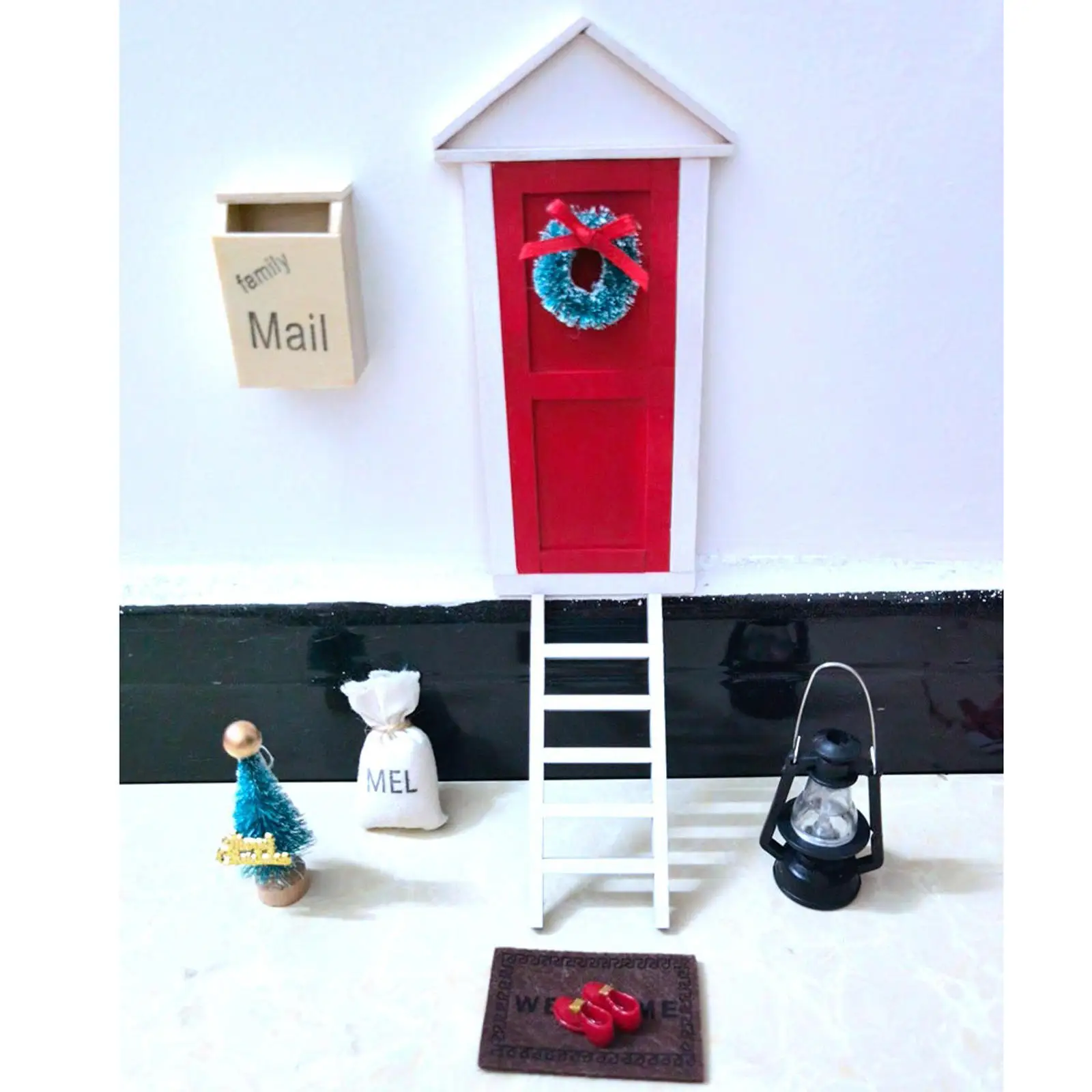 DIY Dollhouse Christmas Scene Kit Kids Gifts Ornaments 1/6 1/12 Doll House Decor Gift Bag Lantern New Year Gifts Mini Door Decor