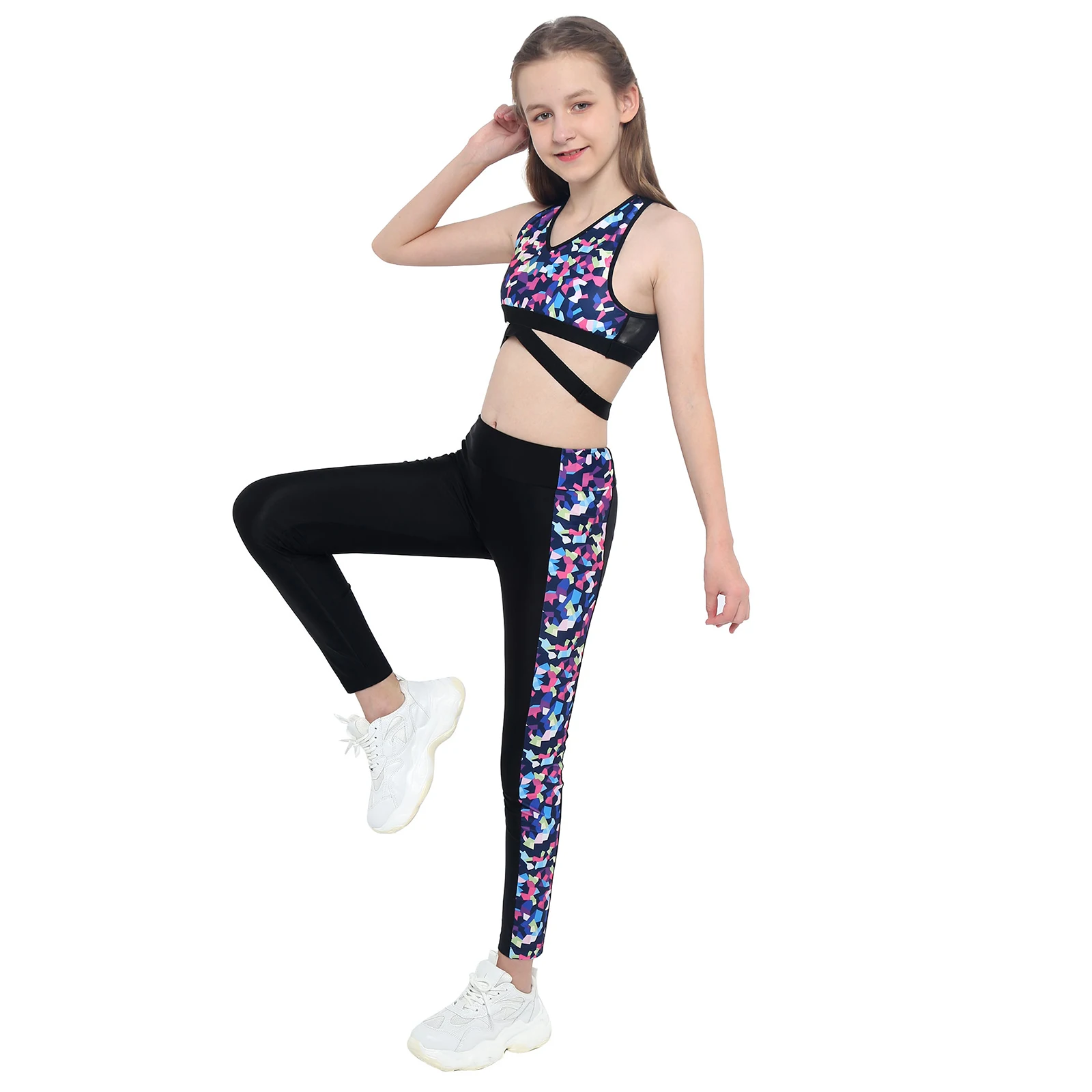 MSemis Kids Girls Crop Tops Athletic Leggings Workout Set 2 Pieces Summer Tracksuit Gym Yoga Dance Sports Outfits Set 