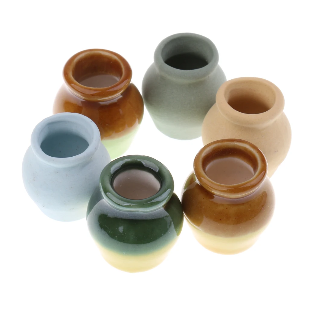 1/12 Dollhouse Miniatures Accessory China Porcelain Ceramic Vases Set 6pcs