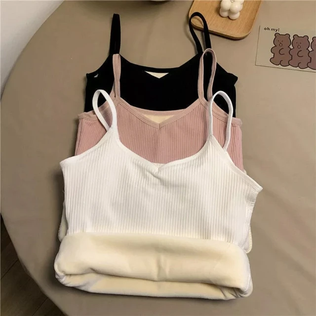 Winter Thermal Underwear for Women Sexy Lace V-Neck Camisole Slim Fit  Fleece Crop Tank Tops Base Layer Cold Weather (Color : Wine, Size 