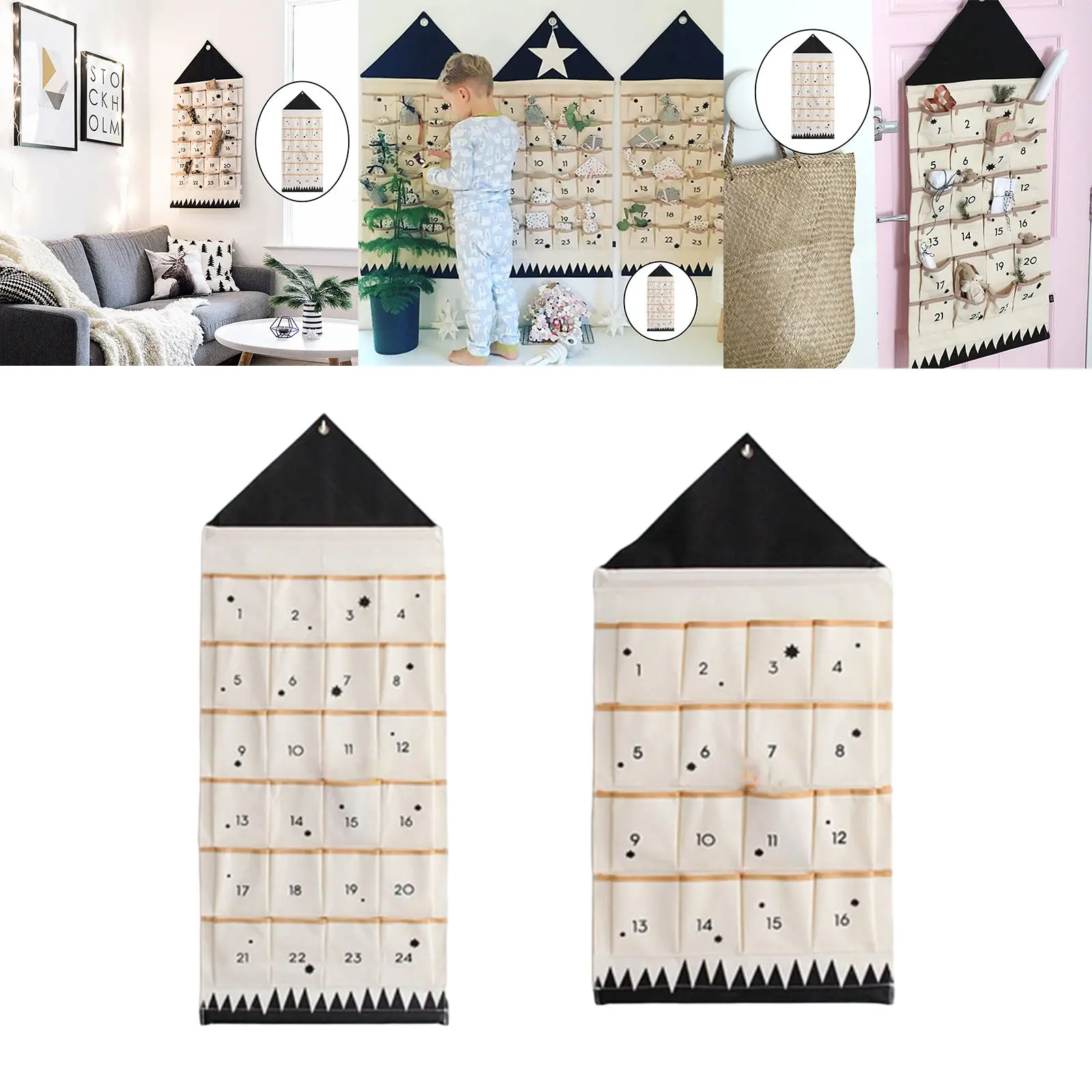 Christmas Advent Calendar Wall Bag Wall Hanging with Pockets Xmas Decorations Advent Calendar to Fill Large for Home Decoration