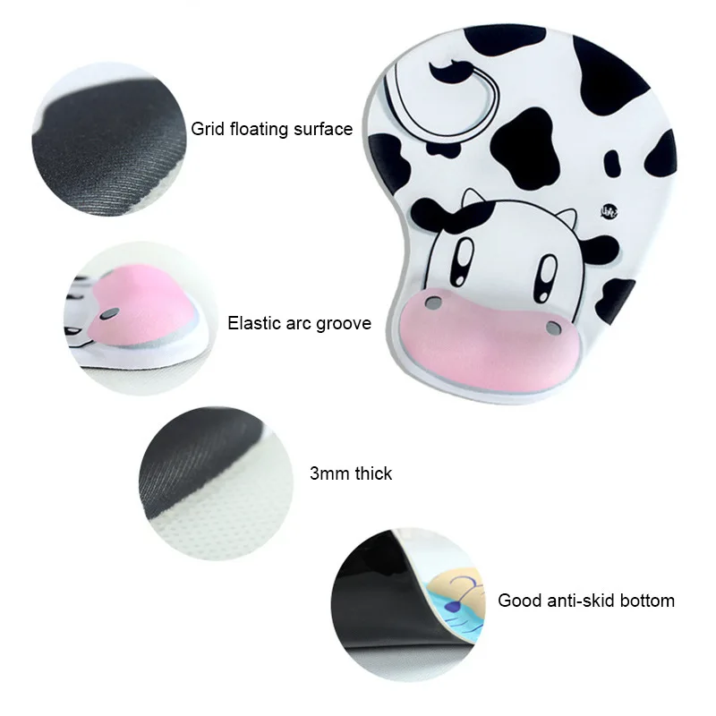 Cow Wrist Computer Mouse Pad/ Cute Animal Cow Non-slip Memory Foam/ Comfort/ Wrist Support Mouse Pad/ Mouse Pad Desk Accessories