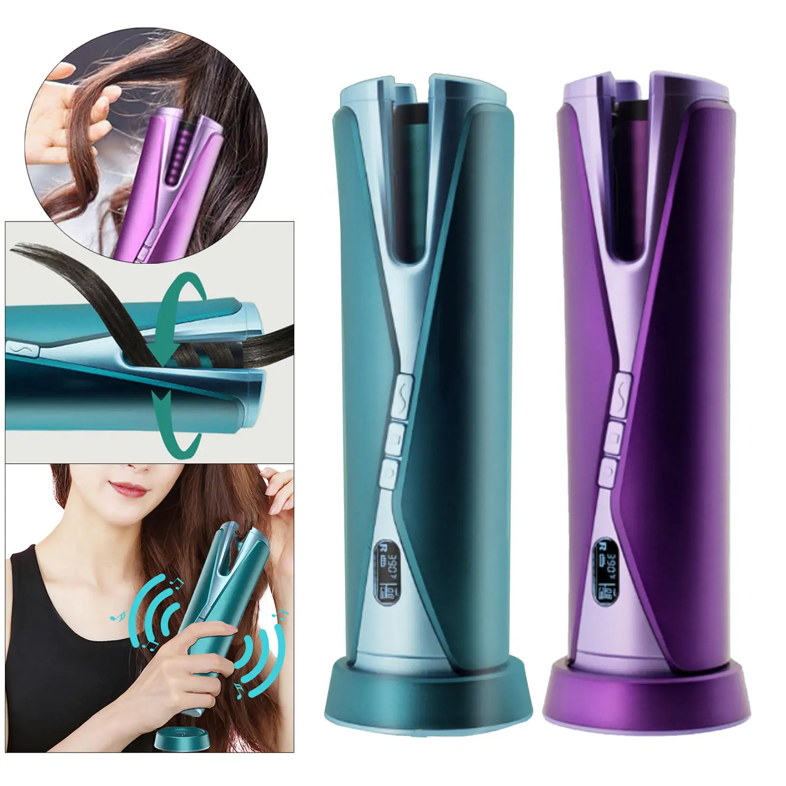 Portable Automatic Hair Rollers Curler with LCD Display Adjustable Music Curling Iron for Waver Styling
