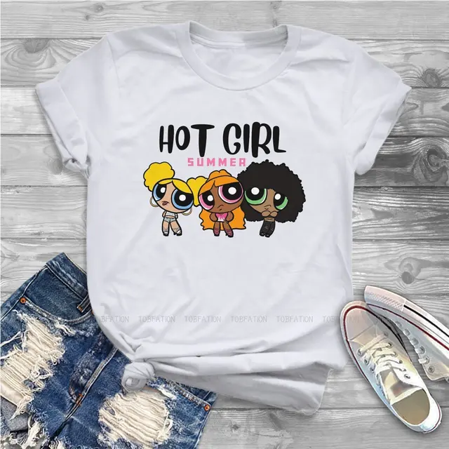 Hot Girl Summer Female Shirts Power Puff Girl Cartoon Loose Vintage Women  Tshirts Harajuku Casual Feminine Blusas