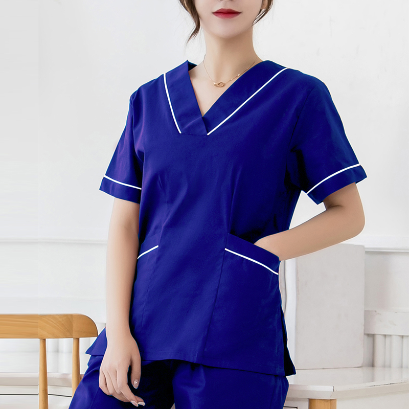 Women Scrub Top Plug Size Medical Uniforms V-Neck Spa Uniforms Short Sleeve Nursing Workwear Doctor Overalls Veterinary Cotton