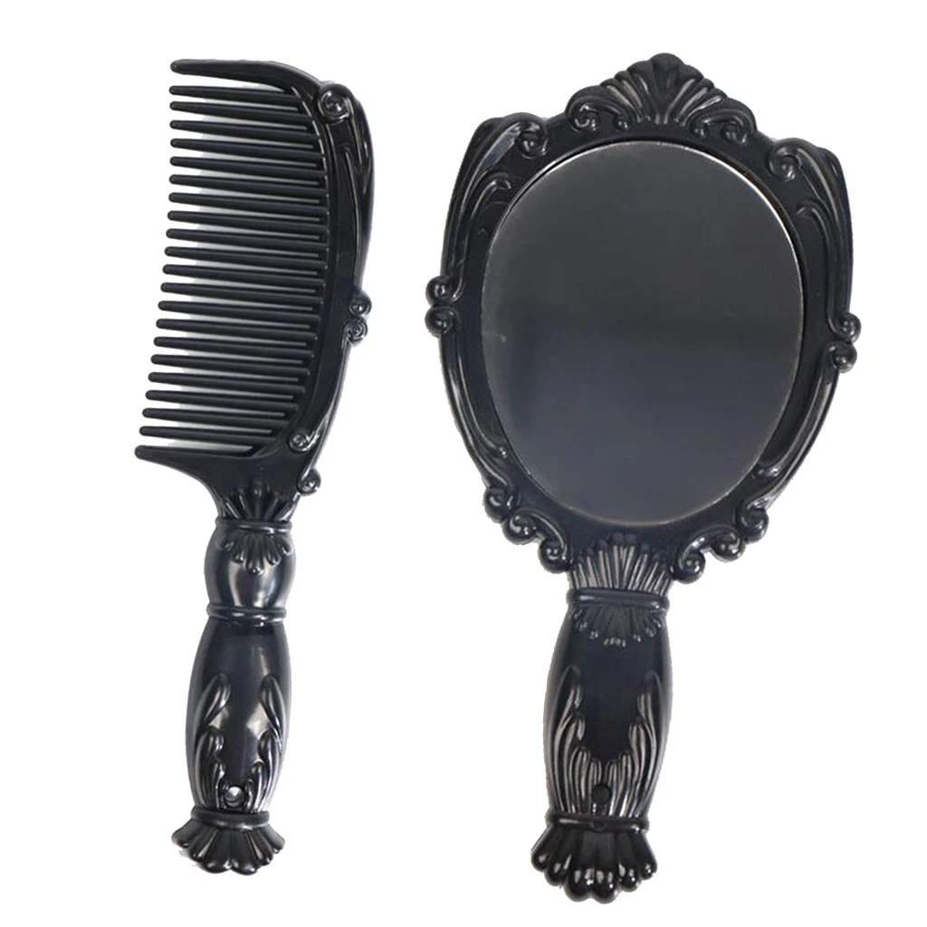 Vintage Hand Mirror Comb Set Makeup Mini Vanity Mirror, Travel Mirror And Comb