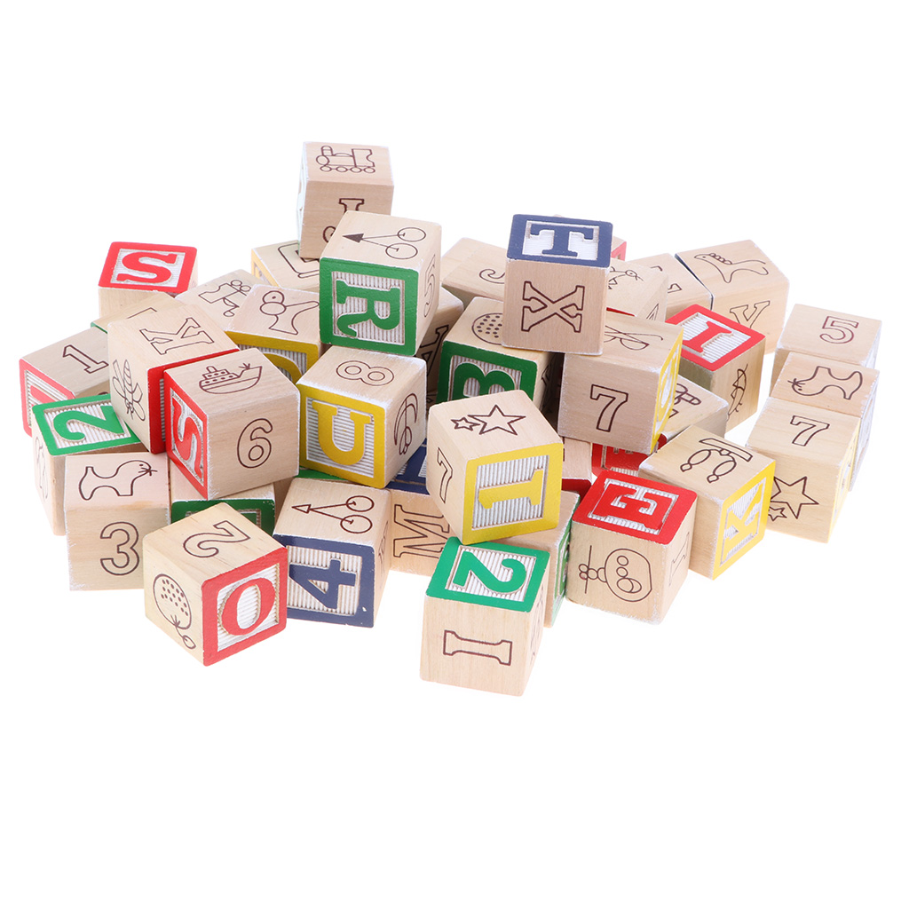50Pcs Wooden ABC Alphabet Numbers Blocks Stacking Toys Kids Educational Gift