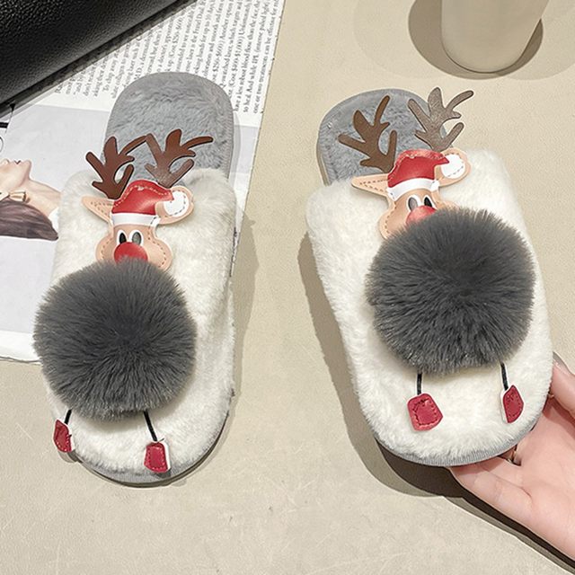 Christmas Elk Plush Home Slippers Women's Casual Winter Warm Shoes  Breathable Outdoor Slip On Deer Slippers Zapatos Mujer 2022 - AliExpress