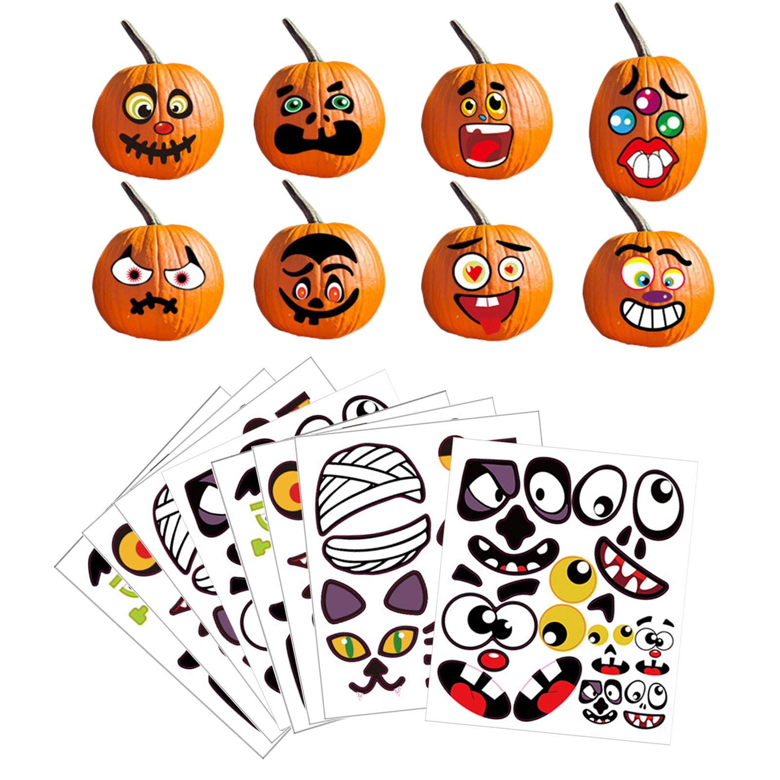 Set of 8 Cute Interesting Halloween Stickers for Pumpkin Kids Teens Party