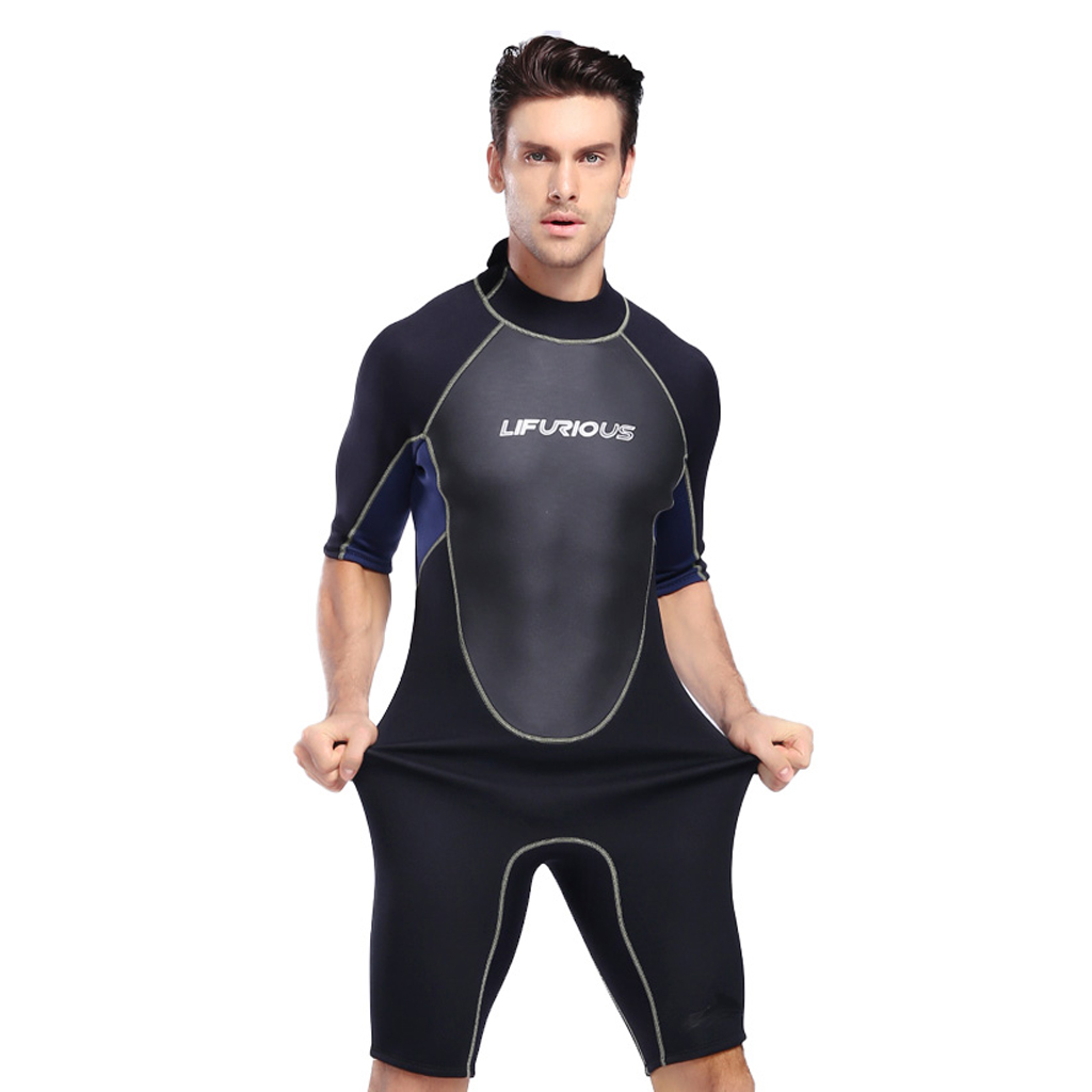 Mens 3mm Neoprene Wetsuit Full Body One-Piece Design Diving Suit Back Zip Wetsuit for Diving Snorkeling Surfing Swimming