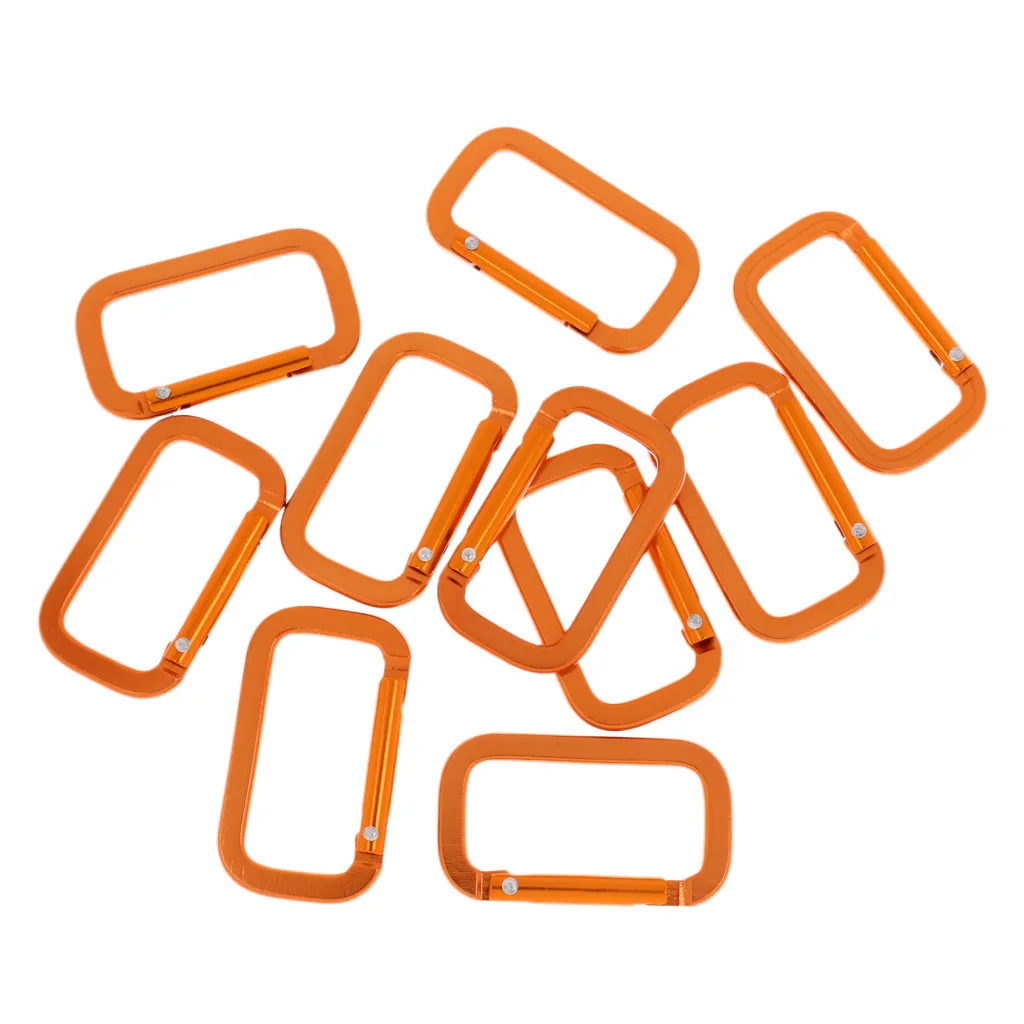 10 Pieces Rectangle Orange Aluminum Alloy Carabiner Climbing Backpack Camping