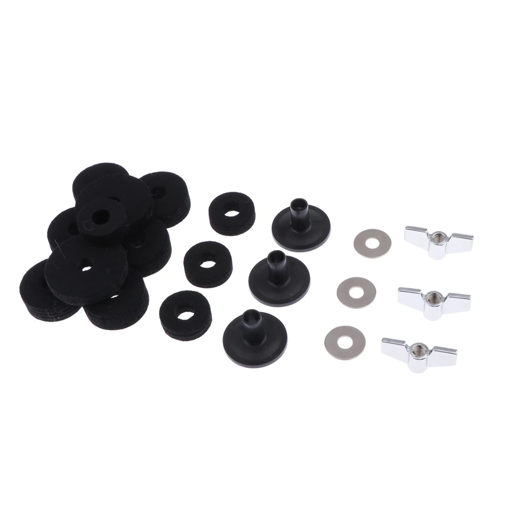 Practical Drum Set Cymbal Felts+Sleeves+Wing Nuts+Washers Set for Hi-Hat Cymbal Stand Accessories