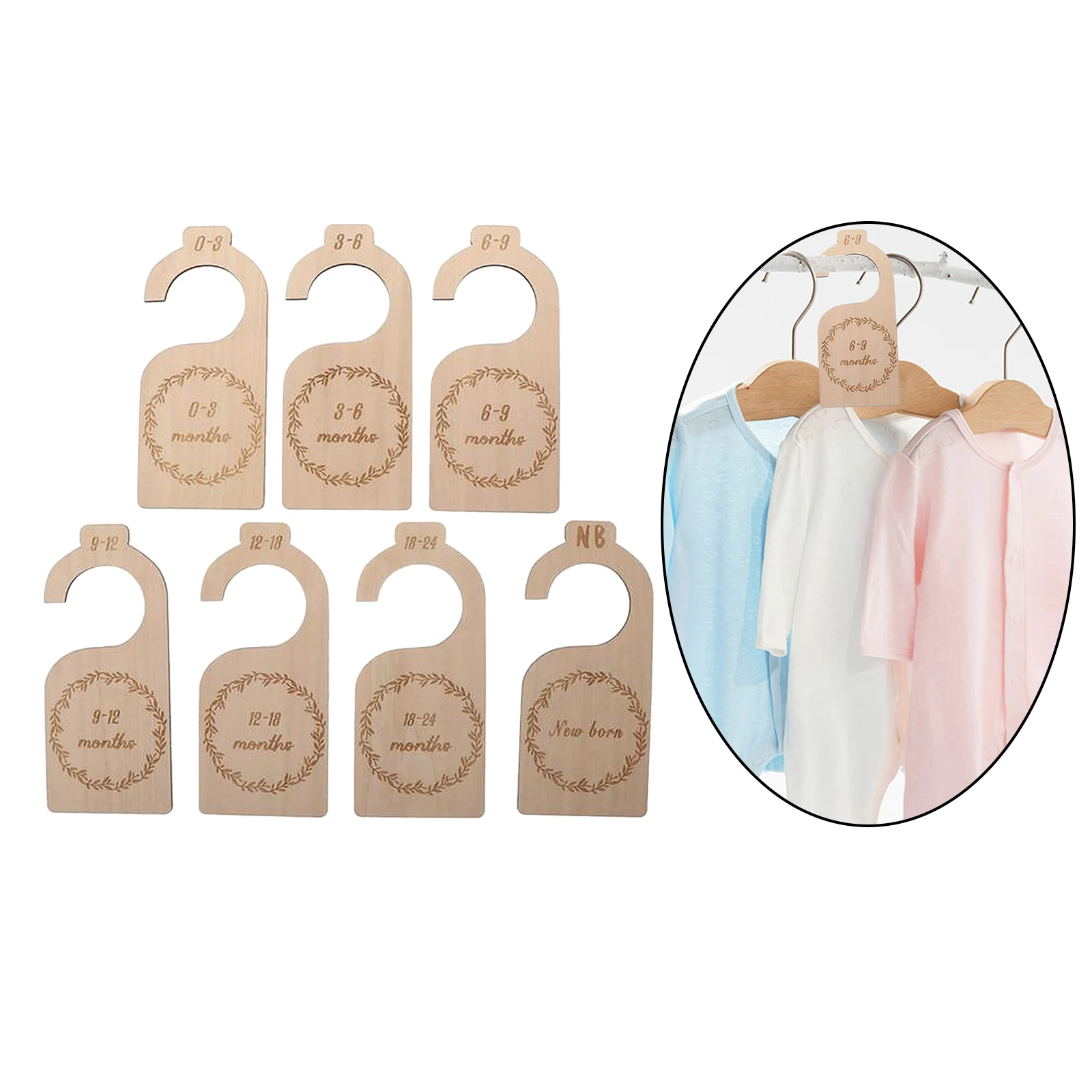 7Pcs Wooden Baby Closet Divider Cloth Organizer Nursery Infant Wardrobe Divider Baby Closet Size Divider