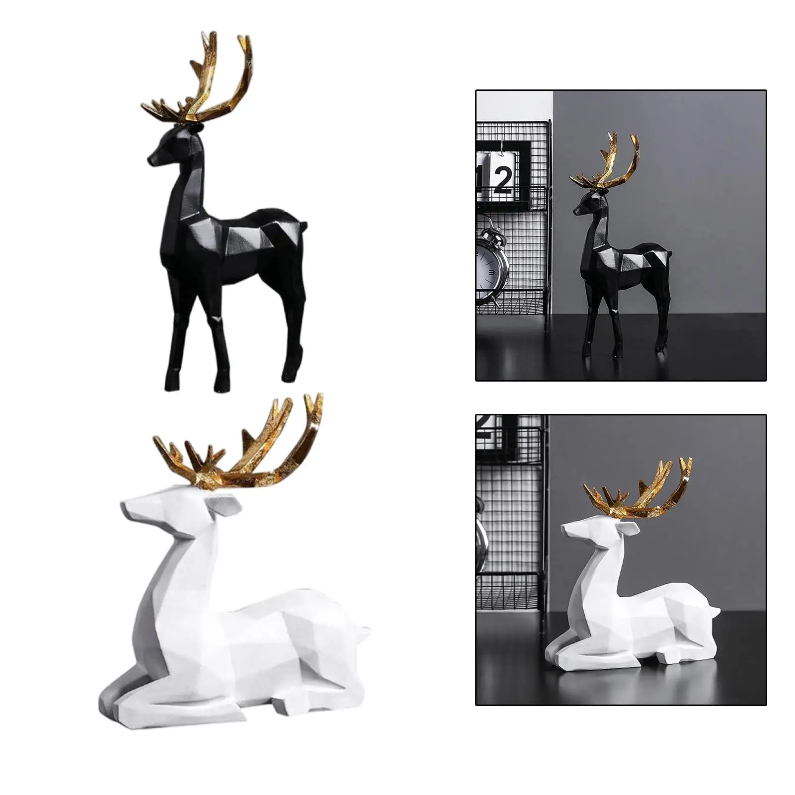 2pcs Resin Art Elk Sculpture Ornament Figurine Statue Bedroom Desktop Decor