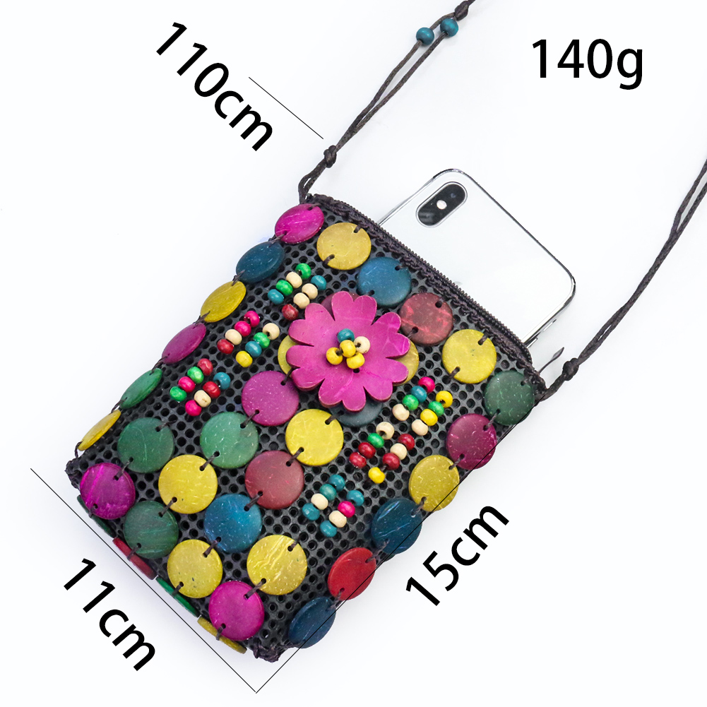 Coconut Shell Tasche Weibliche Schulter Rucksack Handy Ändern Schmuck Tasche Böhmischen Perlen Tasche Dekoration Handwerk Lagerung Tasche – Detail 1