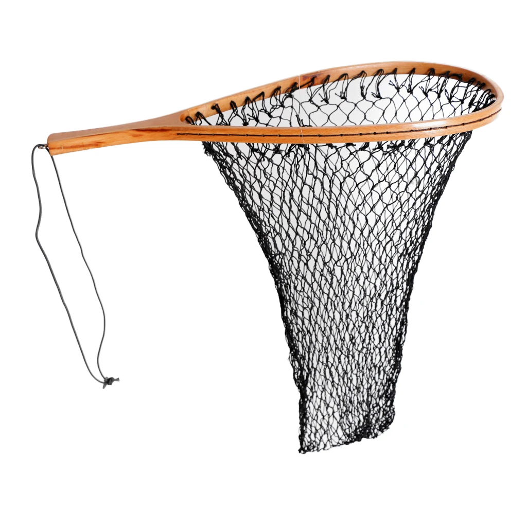 Fishing Landing Net Soft Nylon Mesh Catch And Release Net - Wooden Frame