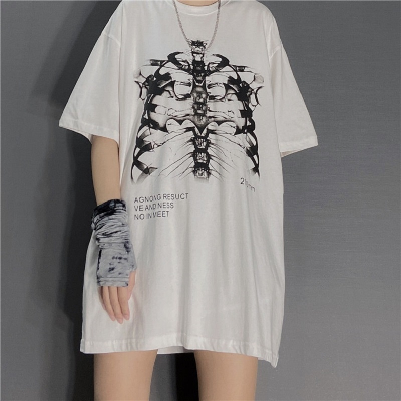 impresso manga curta topos solto oversized camiseta