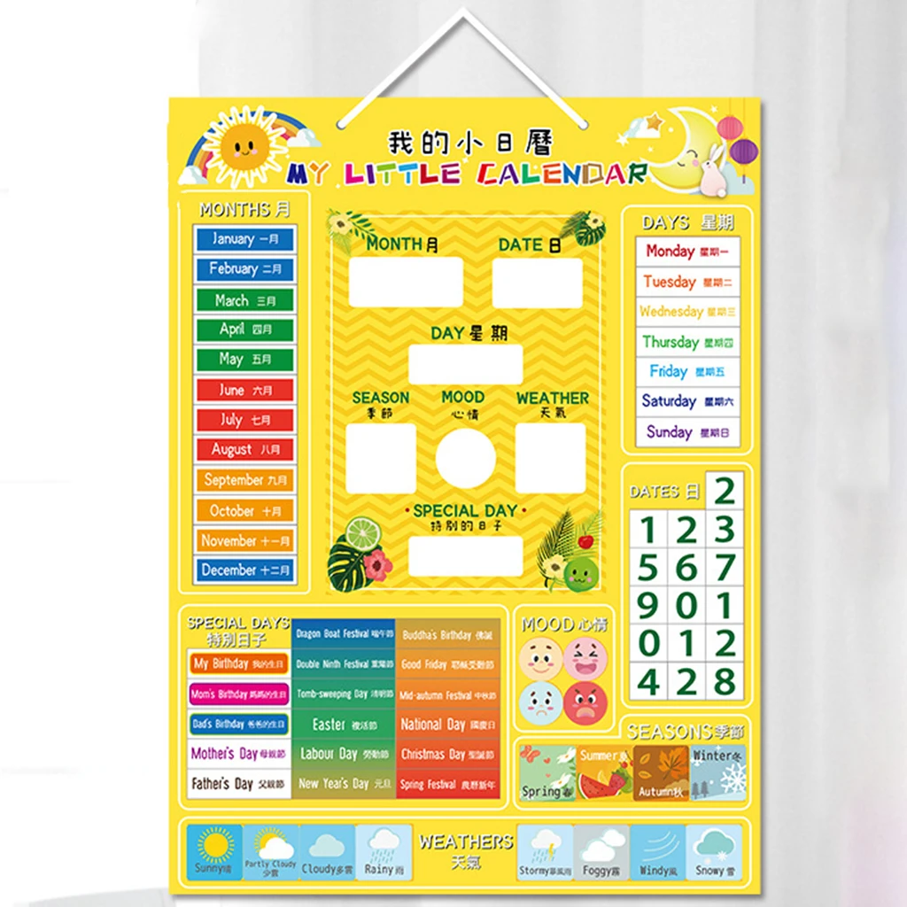 Kids Calendar Magnetic Board Learning Toy Season Emotional Expressions Teaching Aid Classroom Home for Kids
