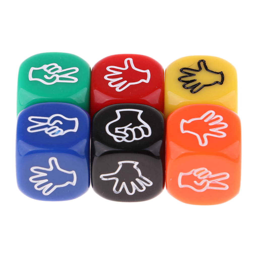 6pcs Rock-Scissors-Paper Dice Party Club Toy Gifts Six Sided Multicolor Dices for Adults Kids Games