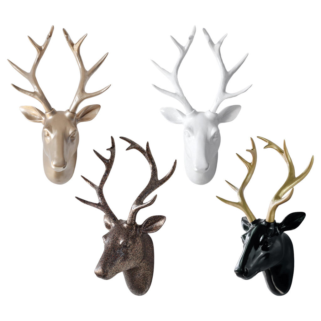Geometric Deer Head Statue Faux Antler Resin Sculpture Wall Mount for Cabinet Home Decor