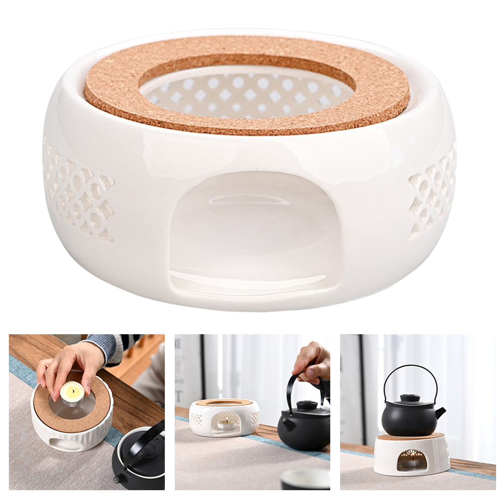 Ceramic Teapot Warmer, Teapot Warmer with Rubber Cork Cushion for Glass Teapots, Ceramic Teapot for Heating Tea, Coffee, Milk