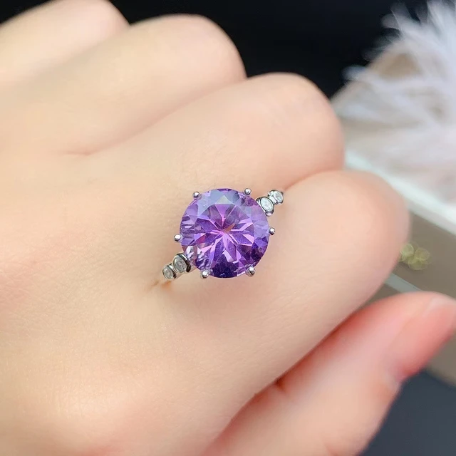 9mm VVS Grade Natural Amethyst Ring for Party Luxuxy 925 Silver Amethyst  Engagement Ring Simple Silver Crystal Ring - AliExpress