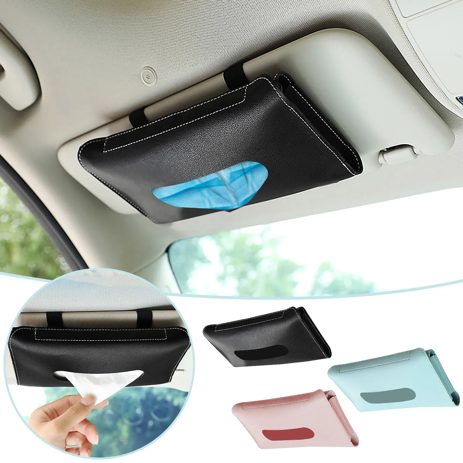 MoKo Car Sun Visor Tissue Box Holder Brown Premium PU Leather Auto Foldable Hanging Paper Organizer Towel Napkin Pumping Box Cover for Car Home Office Use 
