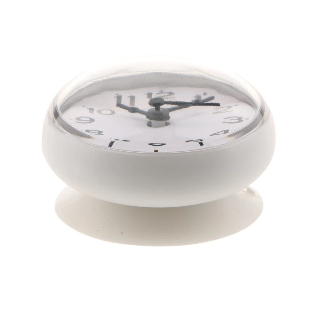 White PVC Mini Kitchen Clock Suction Cup Clock Waterproof for Mirror Window