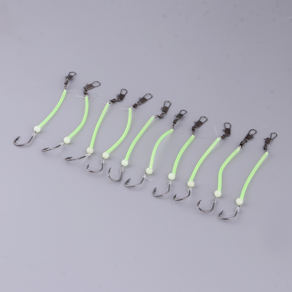 10pcs Sea Fishing Rigs Hooks String Hook with Luminous Tube Glow in Dark Fishing Tackle