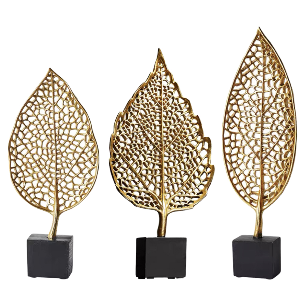 Golden Leaf Art Desktop Sculpture Statue Leaves Figurines Office Home Living Room Bedroom Decorative